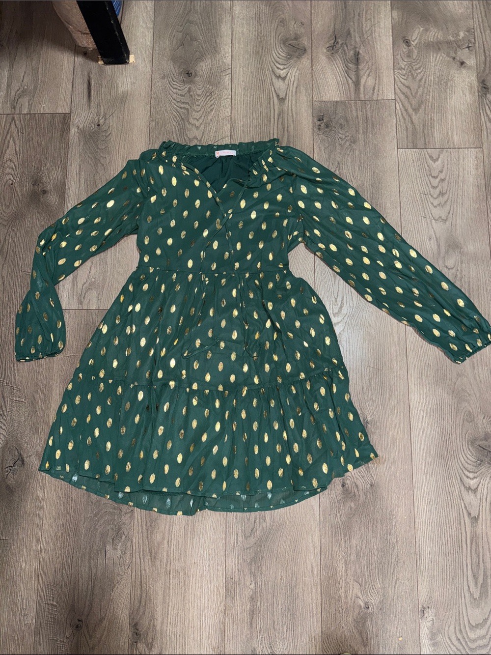 Women’s Emerald Green Midi Dress with Gold Dot Accent